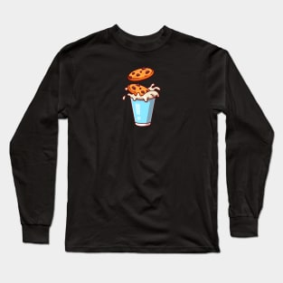 Milk And Cookies Cartoon Ilustration Long Sleeve T-Shirt